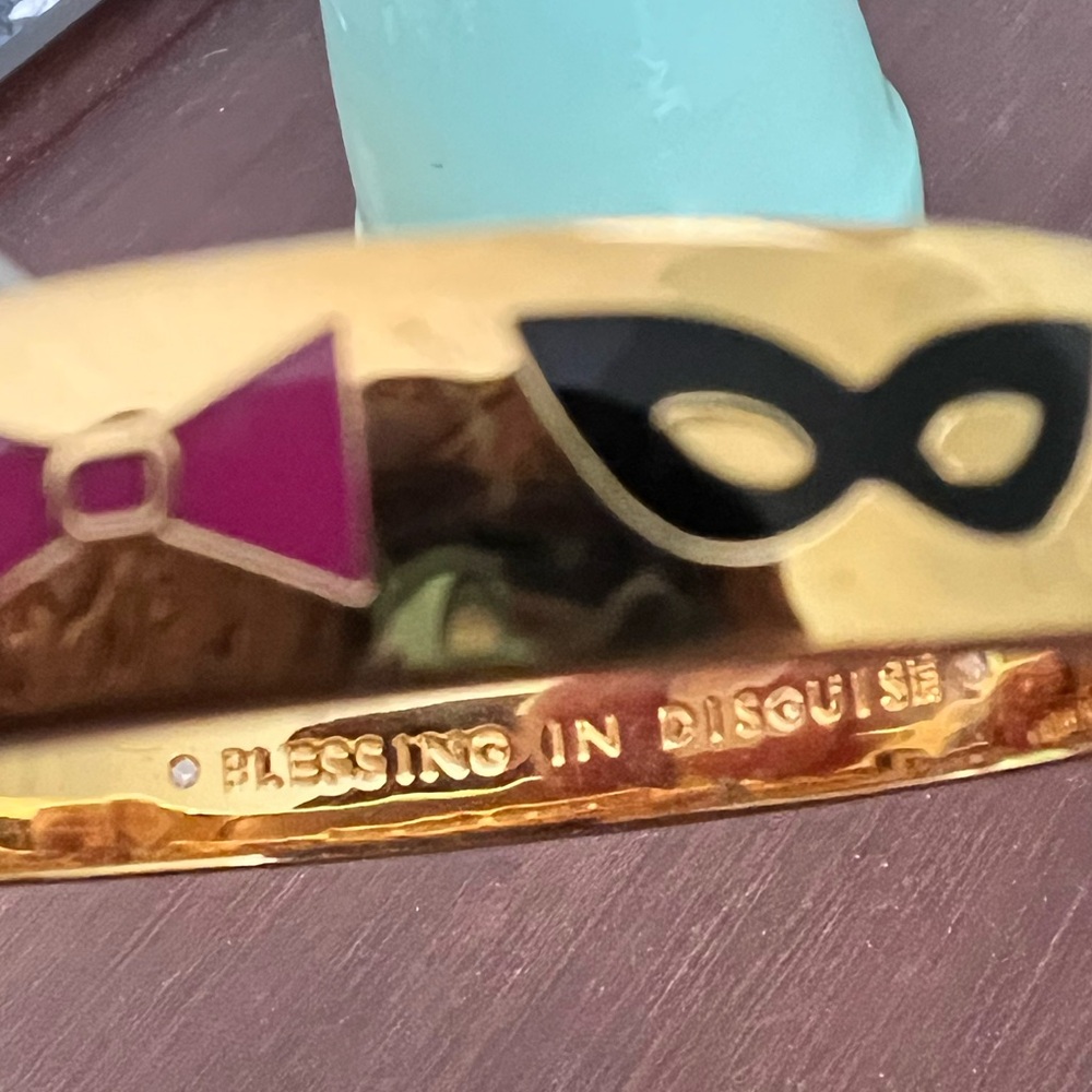 Kate Spade New York gold tone hinged bangle. “Blessing in Disguise” inside. - Picture 8 of 11